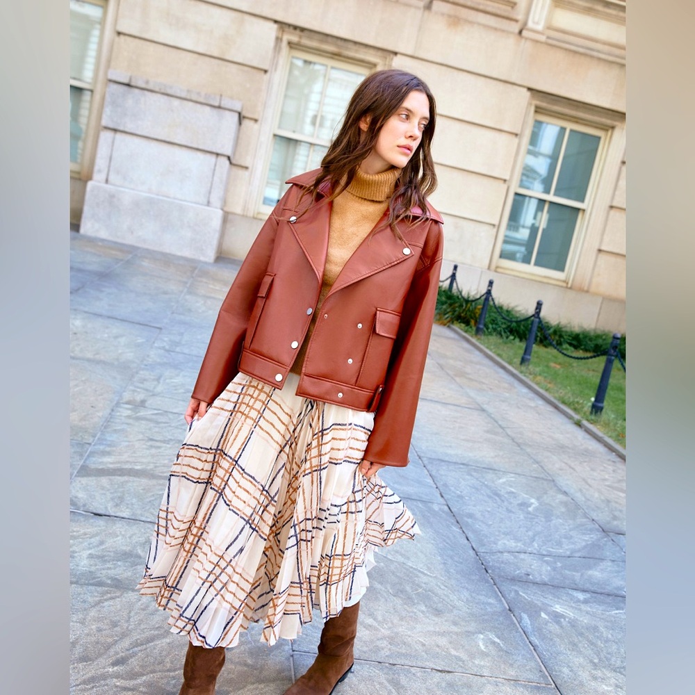 NWT Tanya Taylor Leather Banton Jacket in Deep Clay, size XL